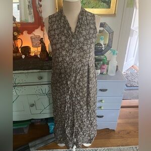 Vintage April Cornell Maxi Dress XS Brown Gray Floral Rayon Pockets Grannycore